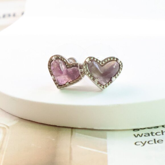 Kendra Scott Ari Heart Silver Amethyst Stud Earrings - Picture 2 of 2